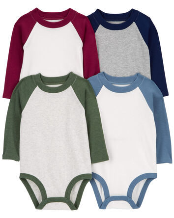 Baby 4-Piece Long-Sleeve Raglan Bodysuits, 