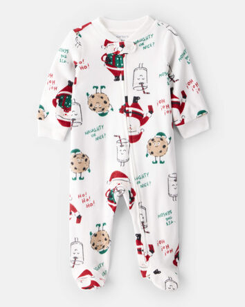 Baby Beige Santa Milk & Cookies Loose Fit Fleece Long-Sleeve Sleep & Play Pajamas - White, 