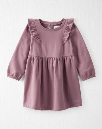 Toddler Long-Sleeve Ruffle Dress Made with Organic Cotton in Desert Mauve, 
