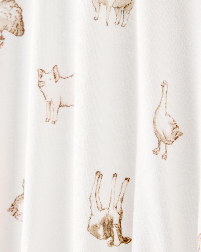 Baby Farm Animals Print 2-Way Zip PurelySoft Sleep & Play Pajamas - Ivory, image 3 of 6 slides