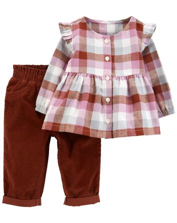 Baby 2-Piece Plaid Flannel Top & Corduroy Pant Set, 