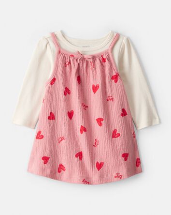 Baby Girl Valentine's Day 2-Piece Heart Long-Sleeve Dress Set - Pink/Red, 