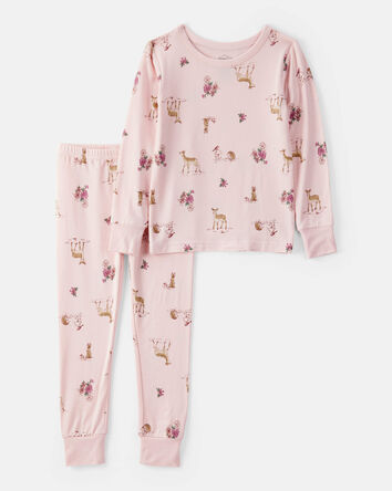 Toddler Girl Deer & Floral Print PurelySoft Long-Sleeve 2-Piece Pajamas - Pink, 