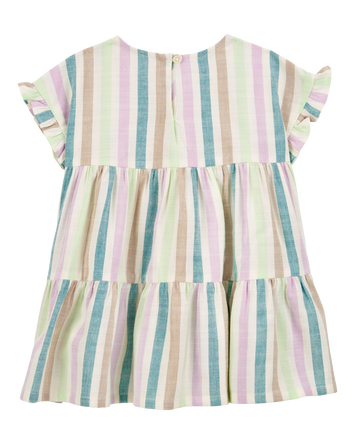 Baby Striped Linen Look-Alike Tiered Dress, 
