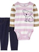 Colorblock Stripes - Baby 2-Piece Koala Bodysuit and Pant Set