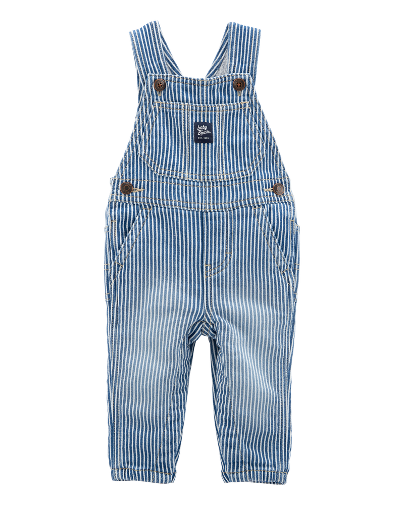 Baby Knit-Like Denim Hickory Stripe Overalls, image 1 of 4 slides