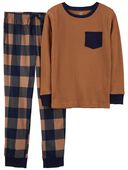 Brown/Navy - Kid 2-Piece Thermal & Fleece Pajamas