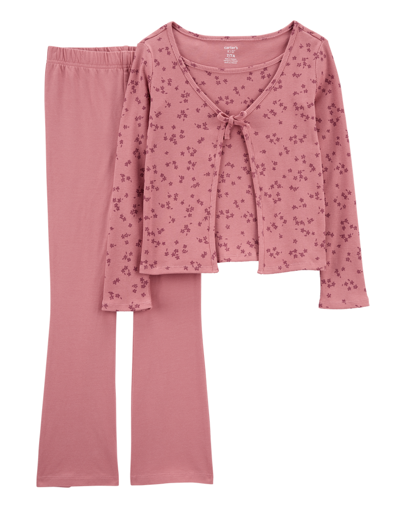 Kid 3-Piece Floral Cardigan & Flare Legging Set, image 1 of 3 slides