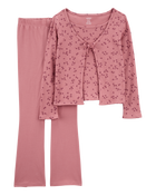 Kid 3-Piece Floral Cardigan & Flare Legging Set, image 1 of 3 slides