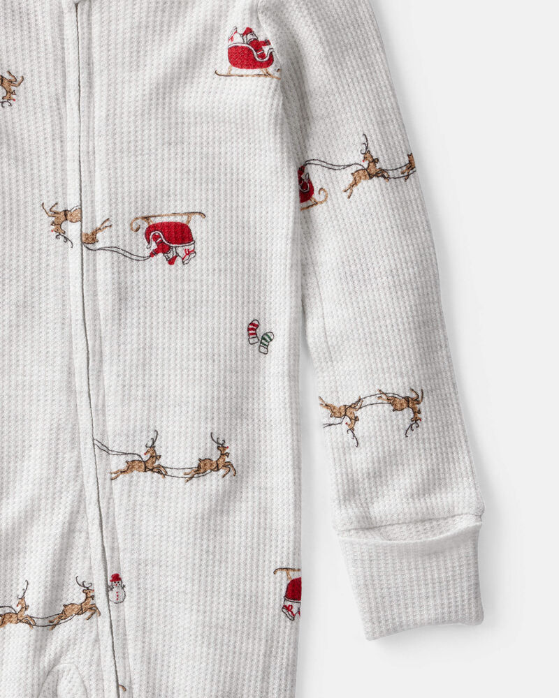 Baby Santa Print PurelySoft Long-Sleeve Sleep & Play Pajamas - Grey, image 2 of 7 slides