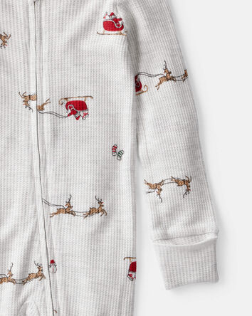 Baby Santa Print PurelySoft Long-Sleeve Sleep & Play Pajamas - Grey, 