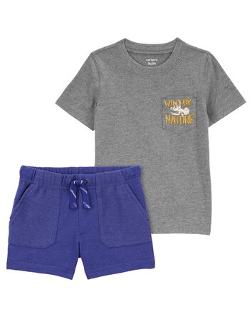 Baby 2-Piece Dinosaur Graphic Tee & Pull-On French Terry Shorts Set

, 