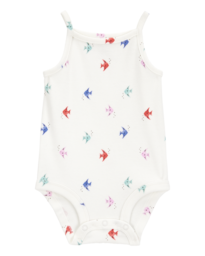 Baby Fish Print Sleeveless Bodysuit, image 1 of 3 slides