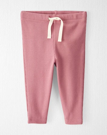 Baby Organic Cotton Rib Drawstring Leggings in Dark Blush, 