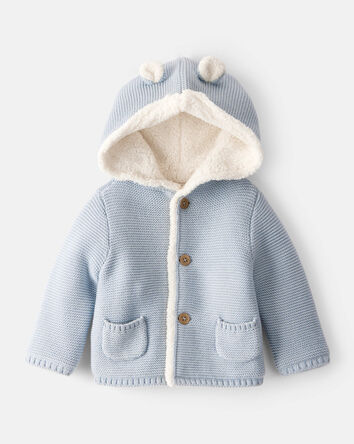 Baby Boy Sherpa Lined Cotton Long-Sleeve Jacket - Blue, 