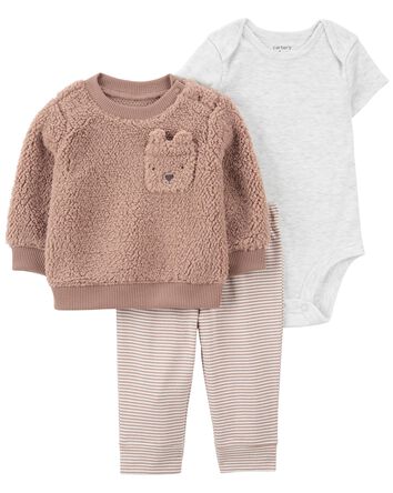 3-Piece Bear Sherpa Little Jacket Set, 