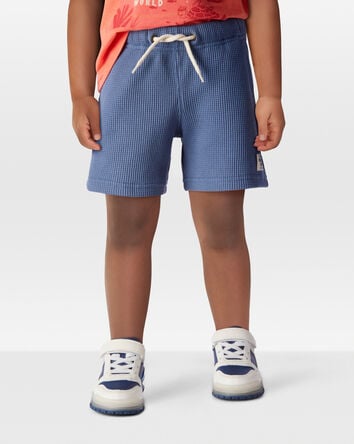 Toddler Waffle Knit Drawstring Shorts -Blue, 