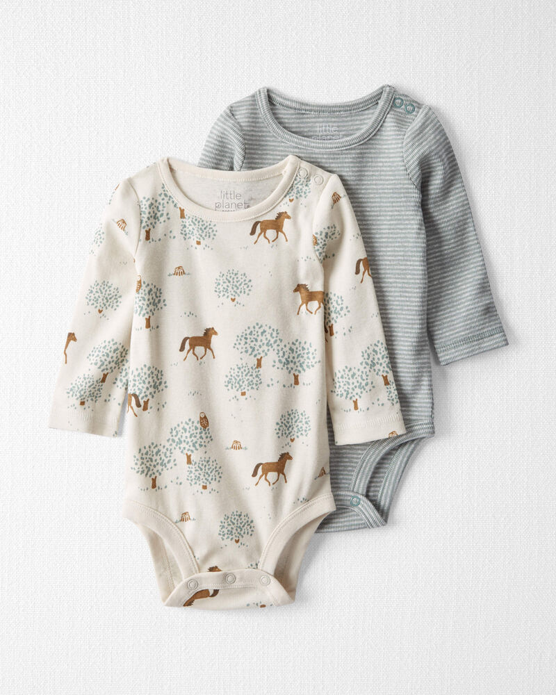 Baby 2-Pack Wild Horses Organic Cotton Rib Bodysuits, image 1 of 5 slides