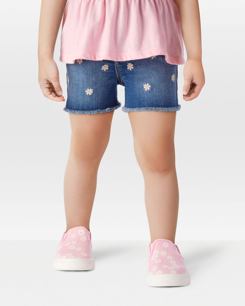 Toddler Daisy Print Iconic Denim Short - Blue Ozone Wash, image 2 of 6 slides