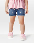 Toddler Daisy Print Iconic Denim Short - Blue Ozone Wash, image 2 of 6 slides