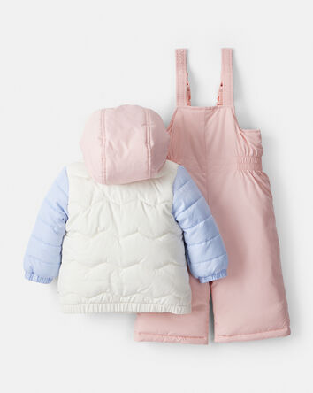 Baby Girl 2-Piece Color Block Hooded Snowsuit Jacket & Bib Set, 