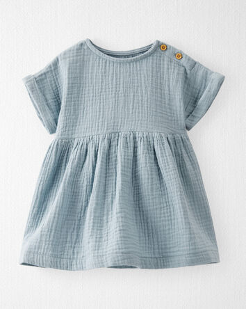 Baby Organic Cotton Gauze Dress in Blue, 