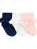 Pink/White/Navy - 3-Pack Lace Cuff Socks