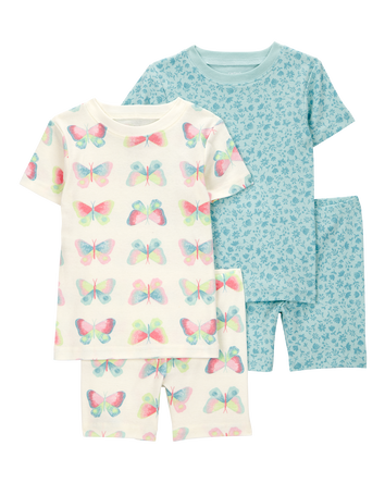 Toddler Butterfly Print Snug Fit Cotton 4-Piece Pajamas, 