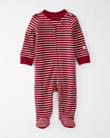 Baby Organic Cotton Waffle Knit Striped Sleep & Play Pajamas, 