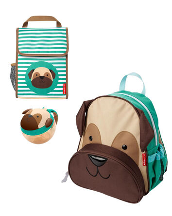Zoo Little Kid Backpack Lunch Box & Snack Cup Set - Pug, 