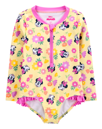 Toddler Disney© Minnie Mouse 1-Piece Rashguard Swimsuit - Yellow/Pink, 