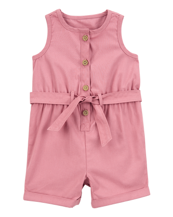 Baby Girl Sleeveless Canvas Romper -Pink, 