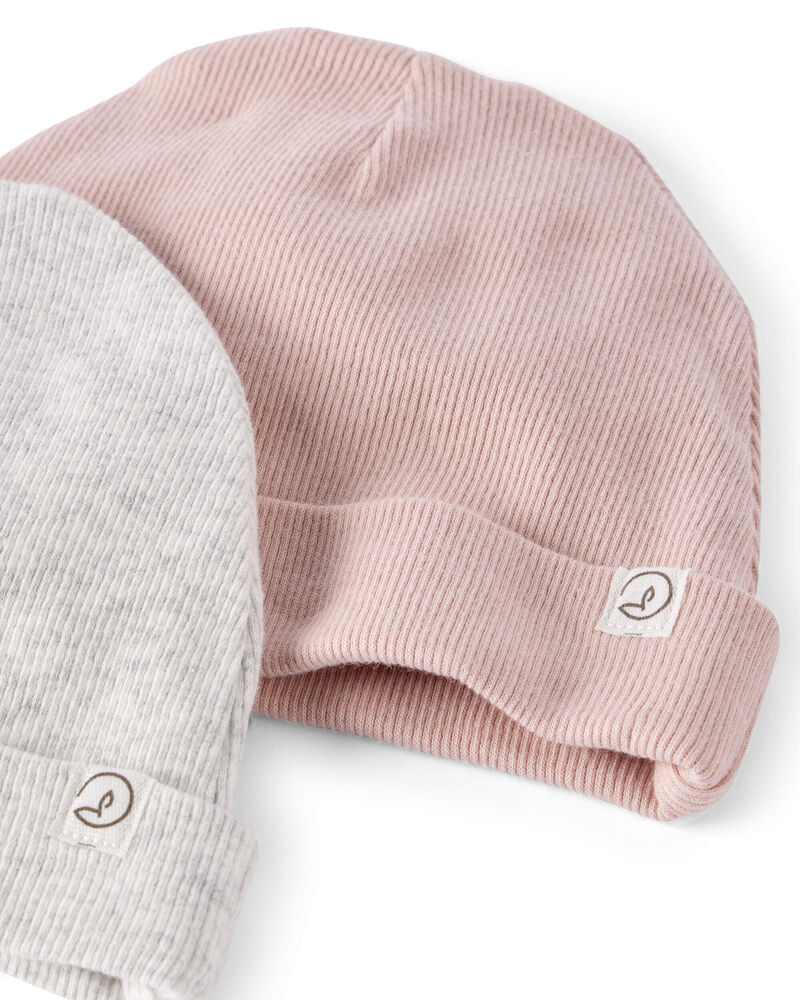 Baby 2-Pack Organic Cotton Rib Caps, image 2 of 4 slides
