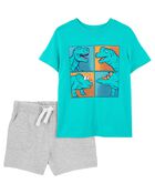 Toddler 2-Piece Dino Graphic Tee & Pull-On Cotton Shorts Set
, image 1 of 4 slides