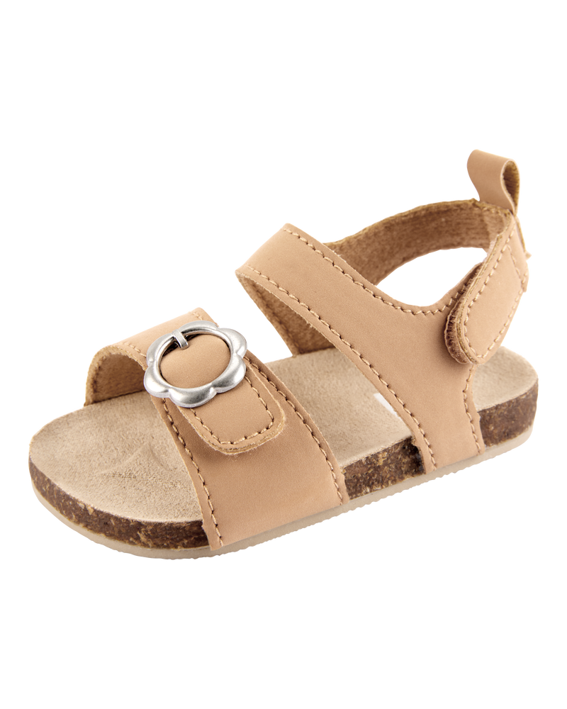 Baby Floral Buckle Faux Cork Sandals - Brown, image 6 of 7 slides