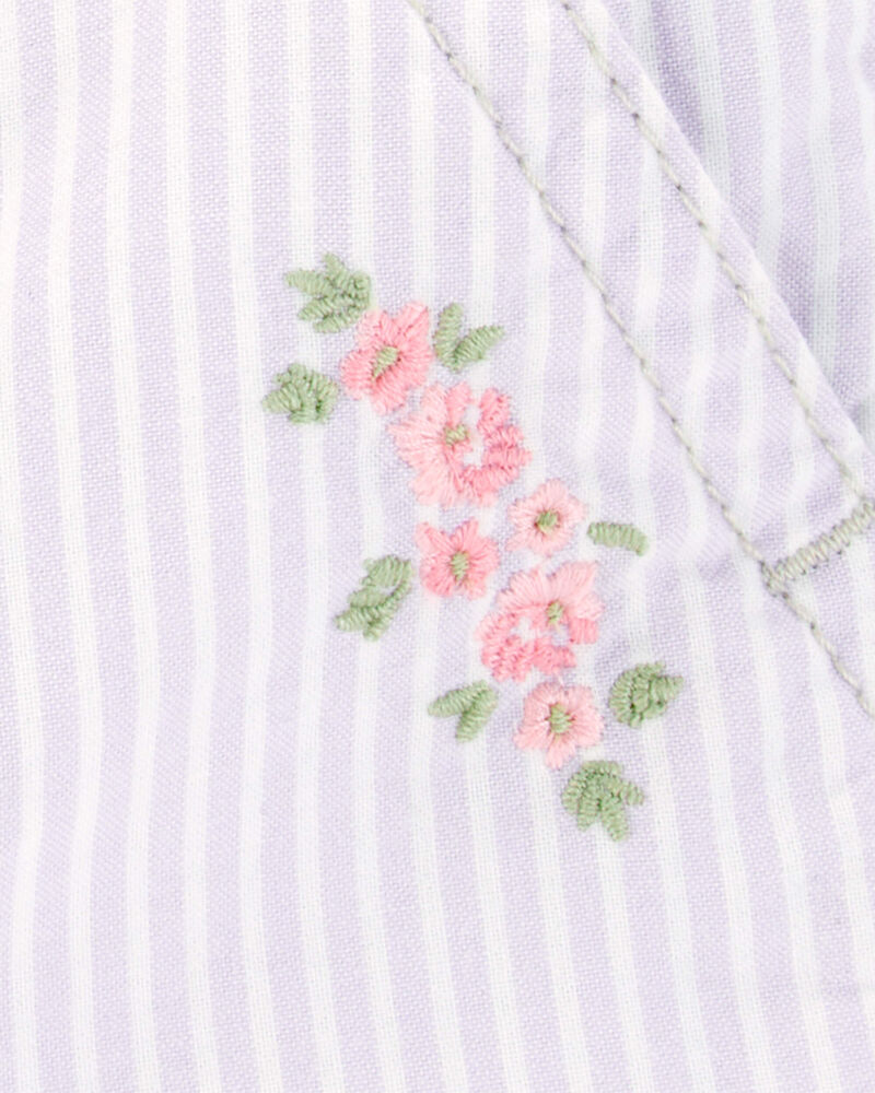 Baby Floral Hickory Striped Shortalls - Purple, image 3 of 4 slides