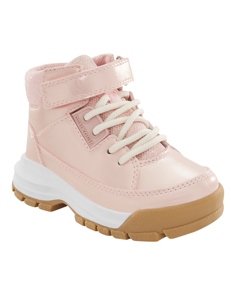 Toddler Metallic Pink Lace-Up Boots, image 1 of 7 slides