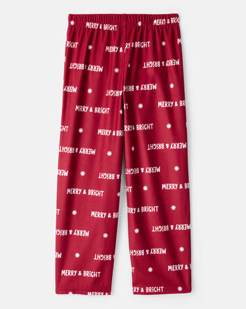 Kid Merry & Bright Christmas Print Loose Fit Pajama Bottoms - Red, 