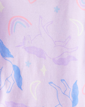 Toddler Girl Unicorn Print 100% Cotton Long-Sleeve 4-Piece Pajamas - Purple, 