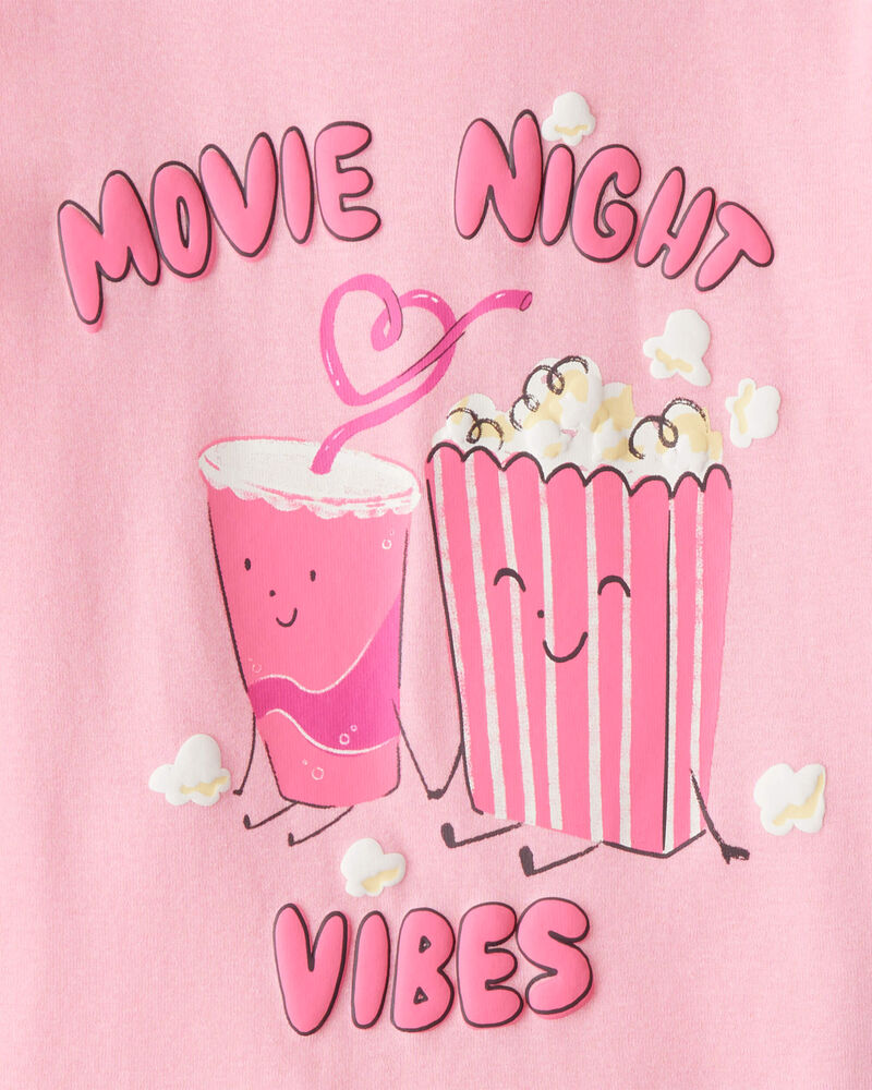 Girls Movie Print 100% Cotton Long-Sleeve 4-Piece Pajamas - Black/Pink, image 3 of 5 slides