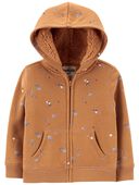 Brown - Baby Floral Print Sherpa Lined Hooded Jacket