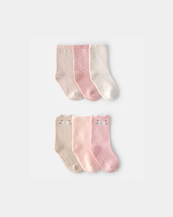 Toddler Girl 6-Pack Cat Polka Dots Crew Socks, 