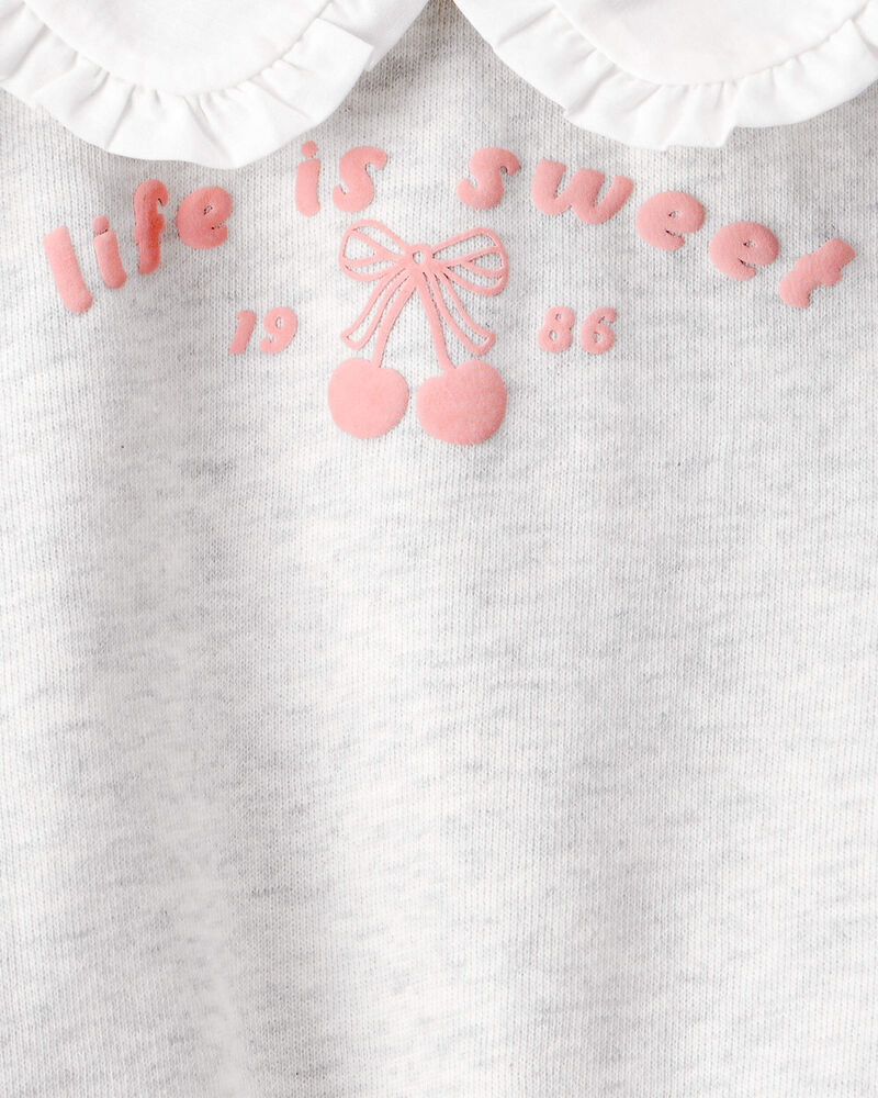 Baby Girl Life Is Sweet French Terry Short-Sleeve Top - Grey, image 4 of 5 slides