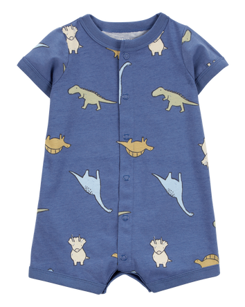 Baby Boy Dinosaur Print Jersey Short-Sleeve Romper - Blue, 