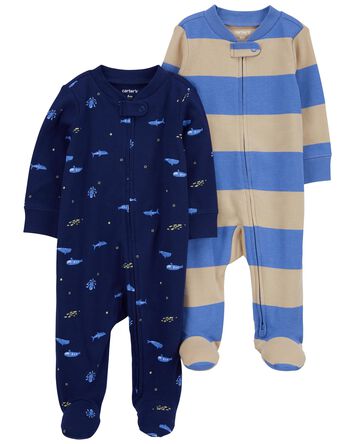 Baby 2-Pack Striped Zip-Up Cotton Sleep & Play Pajamas, 