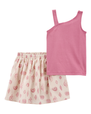 Kid 2-Piece Sleeveless Tank & Seashell Skort Set - Purple/Grey, 