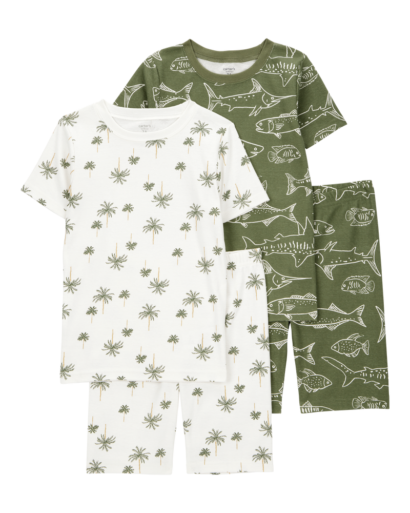 Kid Fish Print Snug Fit Cotton 4-Piece Pajamas, image 1 of 4 slides