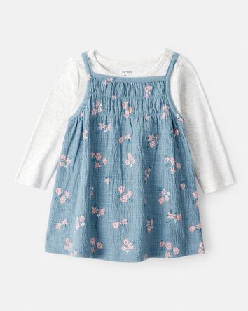 Baby Girl 2-Piece Floral Long-Sleeve Dress Set - Blue, 