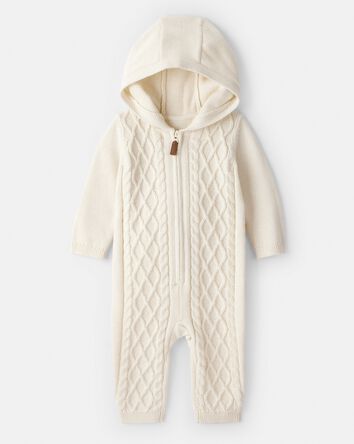 Baby Boy Long-Sleeve Cableknit Jumpsuit - Cream, 