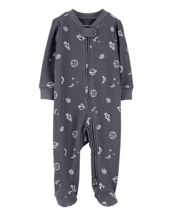 Baby Boy Space Print 2-Way Zip Waffle Knit Sleep & Play - Grey, 